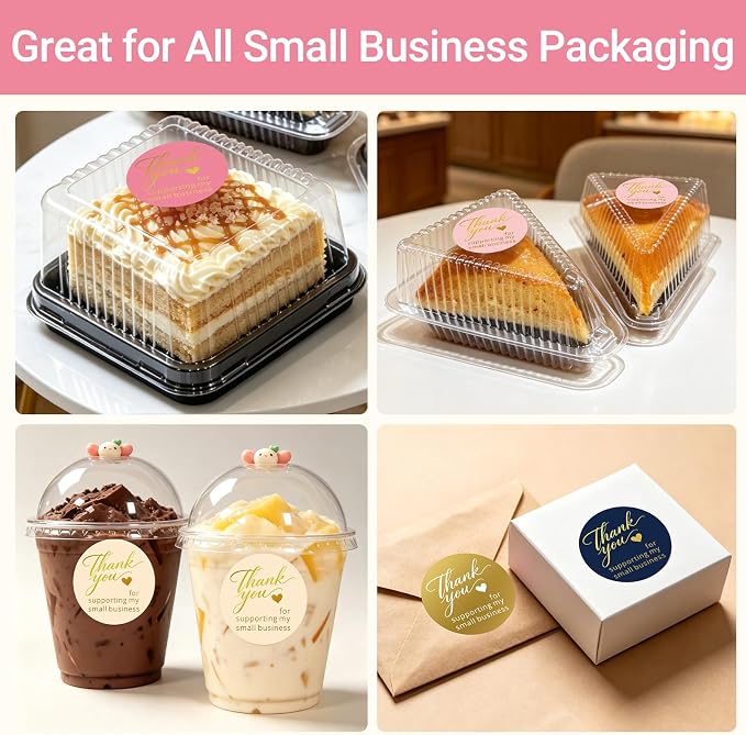 500 Pcs 1.5 Inch Thank You Stickers, Elegant Gold Foil Multicolor Thank You Stickers for Small Business, Enlarged Print Strong Adhesive Labels for Bakery Boxes, Order Packaging, Envelopes