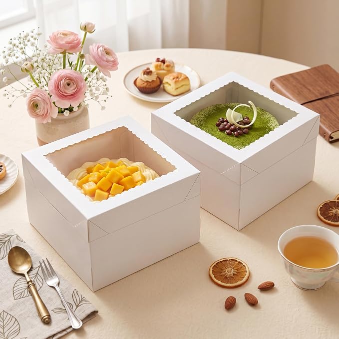 ZBEIVAN 15 Pack Cake Boxes 12x12x8 Inches White Bakery Boxes with Window, Large Square Cardboard Cake Carriers for Cakes