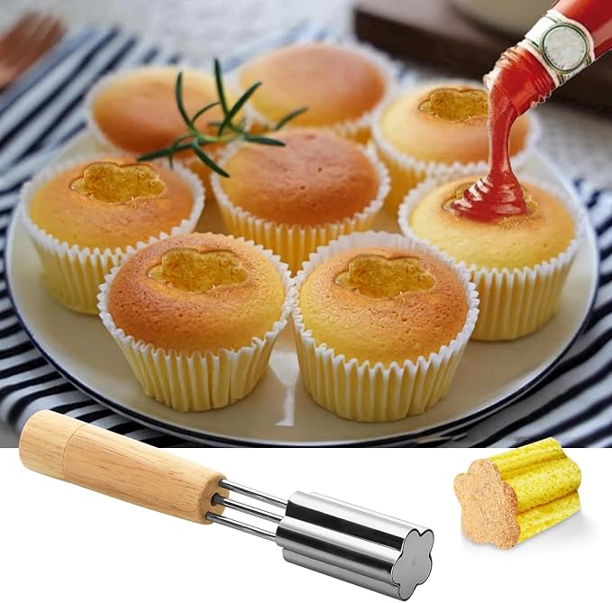 Cupcake Corer, 3 Pcs Plunger Cutter Pastry Corer, Digging Holes Tools Muffin Cake Filling Tool Mini Cupcake Hole Punch for DIY Baking Filling and Decorating, Flower, Star, Heart