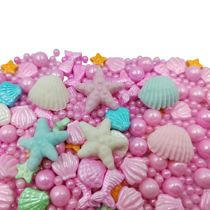 Homankit Mermaid Sprinkle Sweets Sprinkles for Baking Dessert Cupcake Cake Topper Starfish Shell Pearl Mermaid Candy Mix 3.53 Ounces