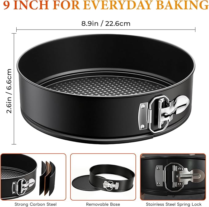 COOLMI 9 Inch Springform Pan for Cheesecake, Nonstick Cheesecake Pan with Removable Bottom, Leak-Resistant Carbon Steel Round Cake Pan, Easy Release Bakeware, Oven Safe to 450°F