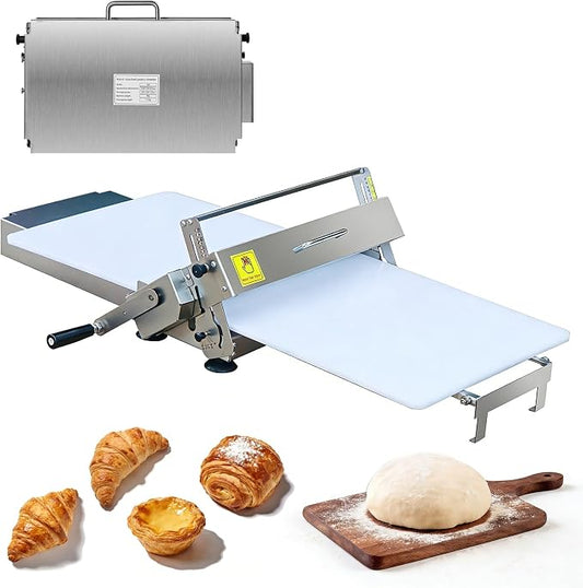 Commercial 110V Electric Dough Sheeter Machine, Reversible Puff Pastry Sheeter And Fondant Roller, Dough Roller, Adjustable Thickness 0-25mm, Folding Dough Sheeter For Bakeries, Pastries,（22.7"）