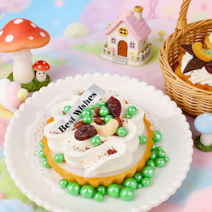 Green Pearl Sprinkles for Cake Decorating, 4 Sizes Sugar 130g/4.6oz, Cupcake, Ice Cream, Donuts, Macaron Toppings Supplies (2mm, 4mm, 7mm, 1cm)