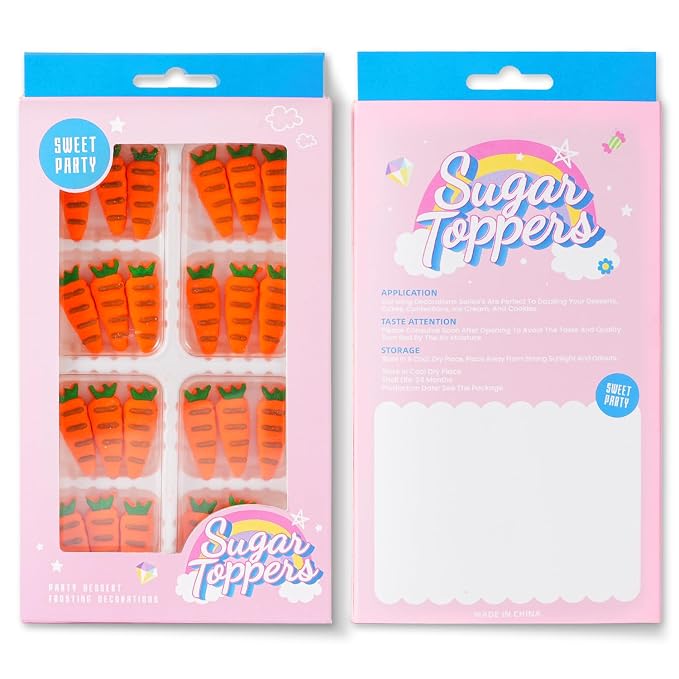 Easter Icing Decoration 24 Counts Edible Carrot Royal Icing Decoration Sugar Sprinkles for Baking Cupcake Topper Cake Ice Cream Cookies Chocolate
