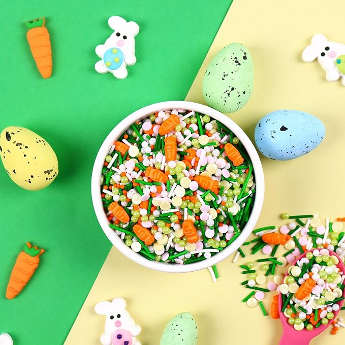 Easter Sprinkles for Cake Decorating St. Patricks Sprinkles, Edible Carrot Sprinkles, Spring pastel Confetti Sprinkles for Cake Cookie Cupcake Toppers Ice Cream Jimmies Decorations 7ounce