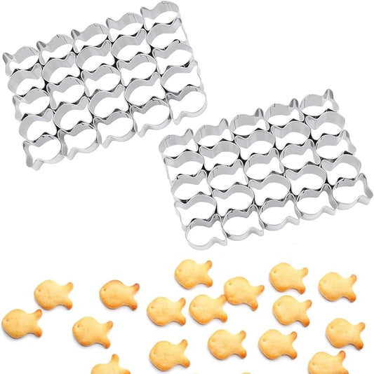 2Pcs Gold Fish Cracker Cutter,Stainless Steels Small Cookie Cutters,25 Cavity Fish Cookie Cutter,Mini Gold Molds for Crackers,Non-stick Dough (2)