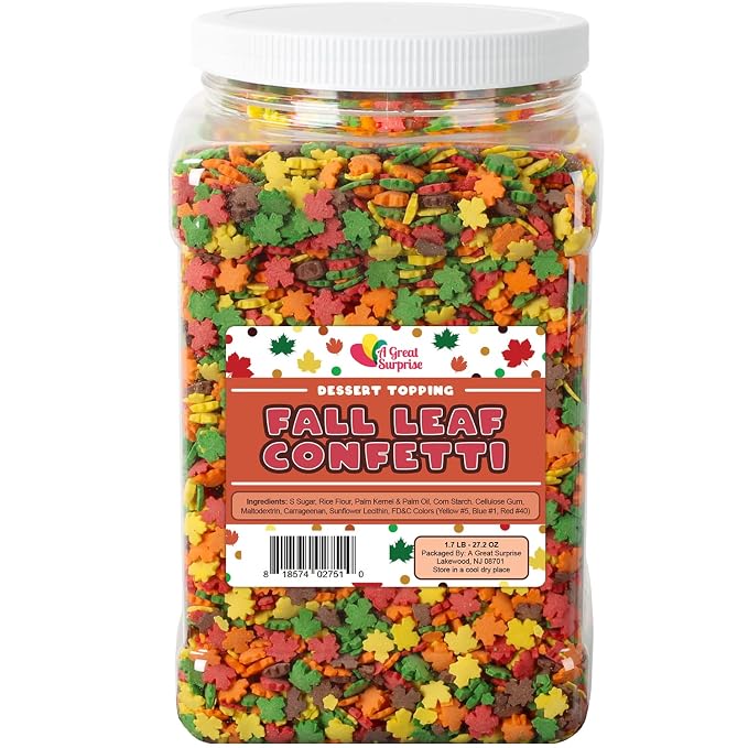 Thanksgiving Sprinkles - 1.7 Pounds - Fall Leaf Sprinkles for Baking - Autumn Leaf Shapes - Toppings for Cupcakes, Cookies, Cake Decorating