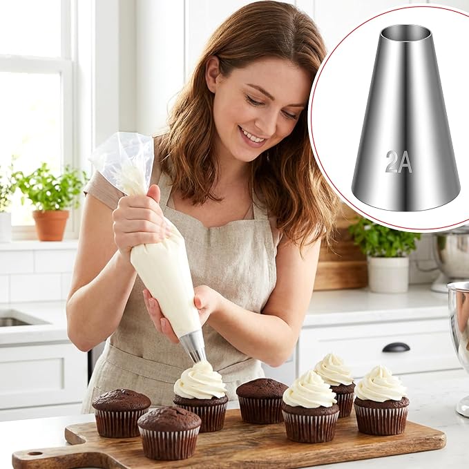 3 Pcs 2A Piping Tip, Large Piping Tips for Cake Decorating Round Plain Icing Tip for Macarons Filling Cupcake Frosting Nozzles Stainless Steel Baking Decoration Tools