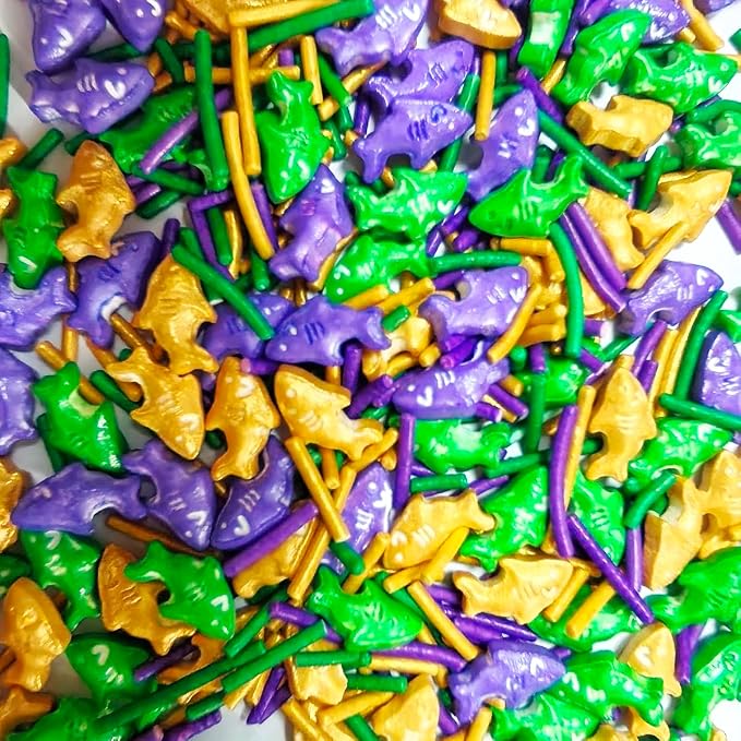 Edible Fish Shaped Sprinkles Purple/Green/Gold Jimmies for Cake Decorating Sizes Sprinkles for Cookies, Cake Ice Cream and Cupcake Decorating 3.17oz/90g