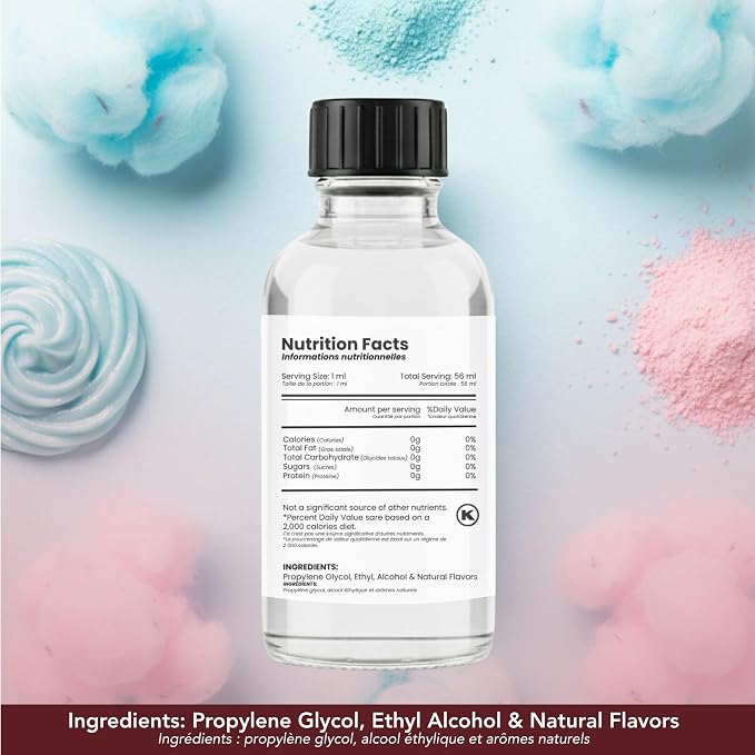 Dolce Flav Natural Cotton Candy Extract – 2 Ounce Water-Soluble Kosher, Sugar-Free, Concentrated Carnival-Style Flavoring for Baking, Frostings & Drinks, Includes Measured Dropper