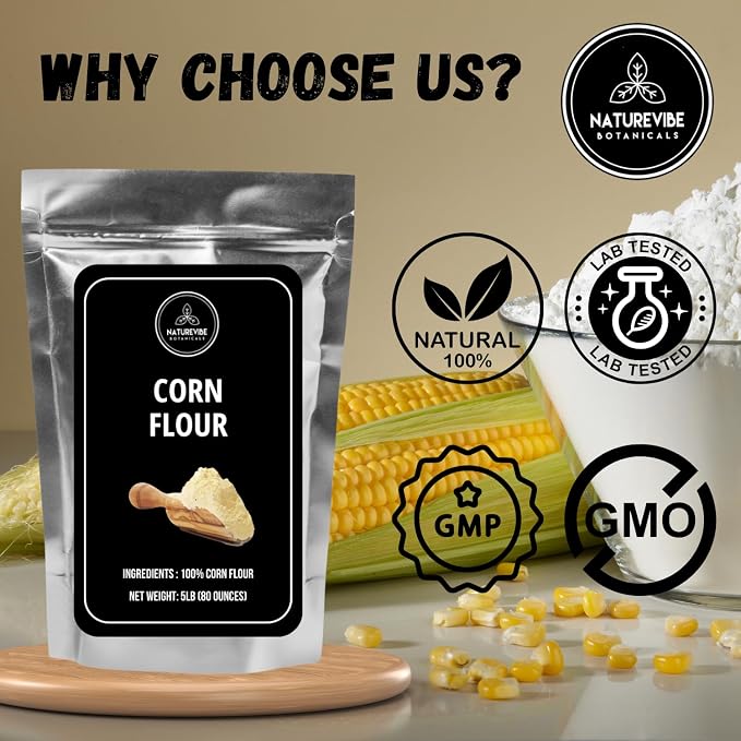 Naturevibe Botanicals Corn Flour 5 lb | Fine Ground Corn Flour | Gluten-Free, Non-GMO | Smooth Texture | Ideal for Baking, Breading, Thickening, Tortillas & Everyday Cooking