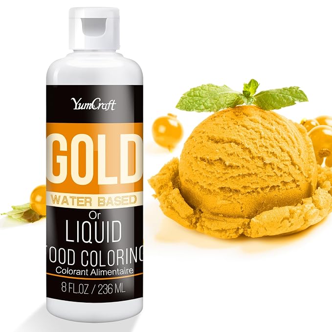 Food Coloring Liquid - Vibrant Color Food Coloring for Cake Decorating, Baking, Easter Egg, Icing - Tasteless Food Color Dye for Fondant, Cooking, Airbrush (Gold, 8 Fl.oz)