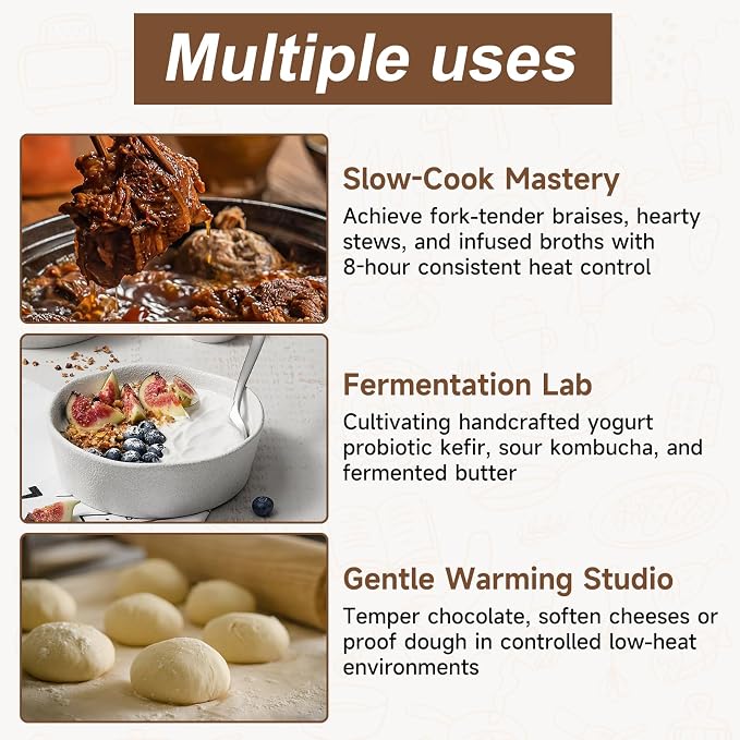 Folding Proofer Bread Proofing Box & Slow Cooker with 32-248℉ Temp Control & 10 H Timer Proofing Box for Sourdough, Bread Baking, Pizza, Yogurt Sourdough Starter Kit for Home Baking Bread Lovers