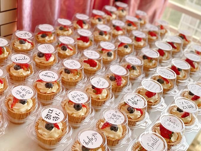 i-CHONY Individual Cupcake Container,100 pcs Cupcake Holder with Dome Lid,Disposable Clear Single Cupcake Holders Cases Boxes for Muffin,Cookies,Desserts,Hot Cocoa Bombs,Mini Bundt Cakes