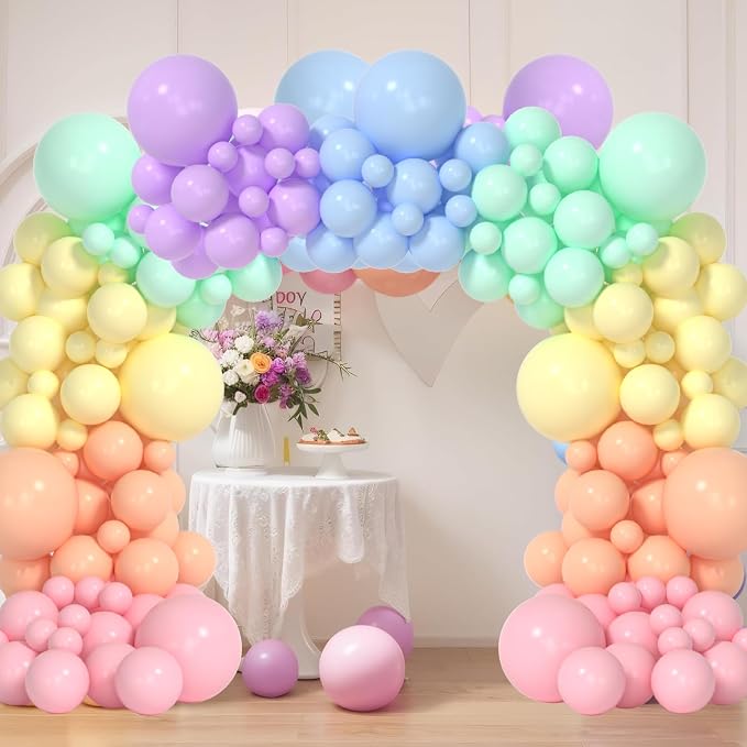 Pastel Balloon Arch Kit - 144pcs Pastel & Rainbow Balloons With Daisy Designs - Macaron Easter Arch Kit for Baby Shower, Birthday & Party Decorations