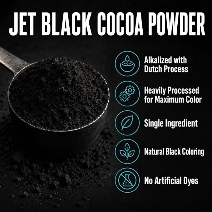Black Cocoa Powder for Baking - Unsweetened, Extra Dark, 1 lb | Dutch Processed Cocoa Powder - Natural Jet Black Food Coloring Substitute - Alkalized, Vegan, Gluten Free, 65 Servings