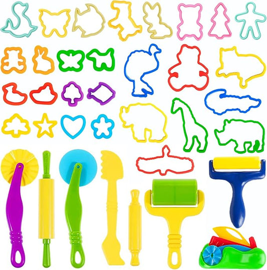 36-Piece Dough Tool Set for Kids Ages 3-8 – Includes Animal Cutters, Rolling Pins, Rollers, Random Colors