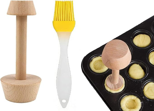 Wooden Tart Tamper Set Double-Side Egg Tarts Tamper Pastry Tools with Brush, DIY Cake Pastry Tool for Mini Egg Tart Cheesecakes Dessert Baking
