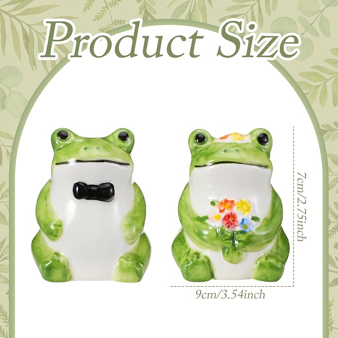 Hoteam 2 Pcs Frog Topper Couple Wedding Cake Toppers Decor Vintage Elegant Ceramics Wedding Decor Novios Para Pastel for Anniversaries Engagement Party Bridal Showers Romantic Desk Decoration