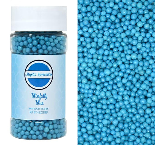 Mystic Sprinkles 4mm Sugar Pearls 4oz Bottles (Blissfully Blue 4mm Sugar Pearls 4oz)