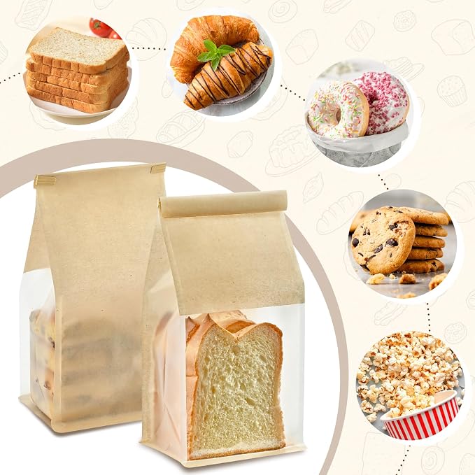 Ohuimrt Bread Bags For Homemade Breads, 100 PCS, 11 x 5.1 x 3.9 Inches | Tin Tie Tab Lock, Window, Bakery Bags, Cookie & Pastry Packaging