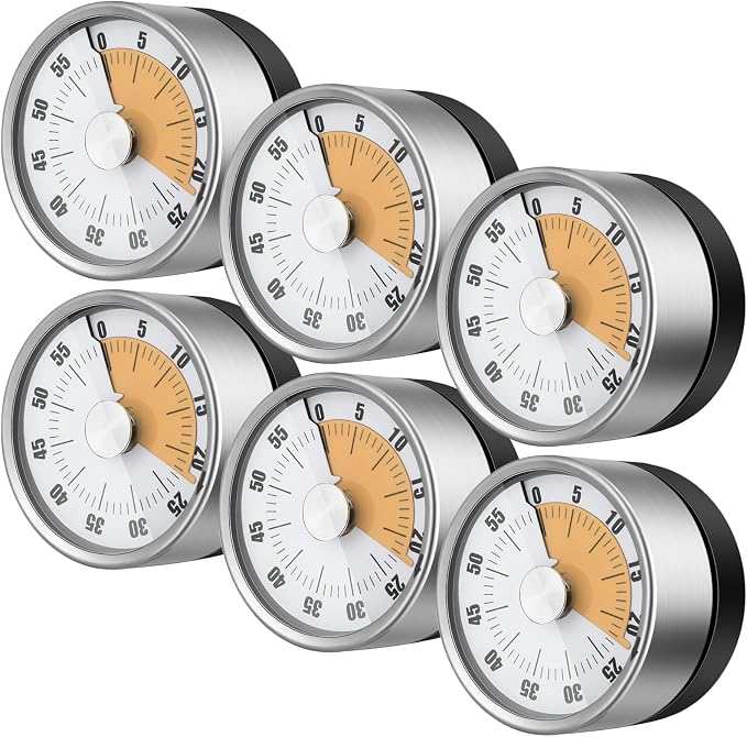Relaxweex 6 Pcs 60 Minute Visual Timer Visual Kitchen Timer for Cooking Cook Timers Kitchen with Alarm Mechanical Class Timers for Desk Egg Countdown Chef Baking Office ADHD(White Orange)