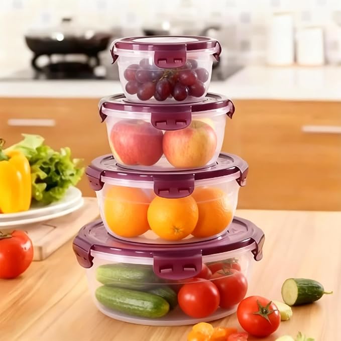 4pcs set with lid food storage container， Stackable Airtight Food Storage Containers – BPA-Free Salad Bowls with Lids – Microwave & Dishwasher Safe Meal Prep Container Set of （400-2200ml