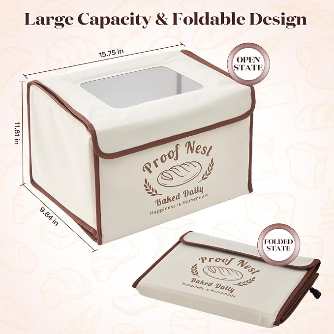 Folding Bread Proofing Box with Temperature Control (50–113°F) & 48H Timer, Electric Dough Proofer with Metal Rack & Viewing Window, Ideal for Sourdough, Bread Baking, Pizza & Yogurt – Proof Nest