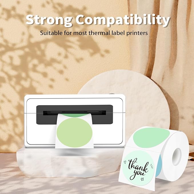 Thermal Label,2 Inch Green Gradient Round Thermal Printer Stickers,Self-Adhesive Round Direct Thermal Labels,Thermal Stickers for DIY Logo Design,Name Tag (500 Labels/1 Roll)
