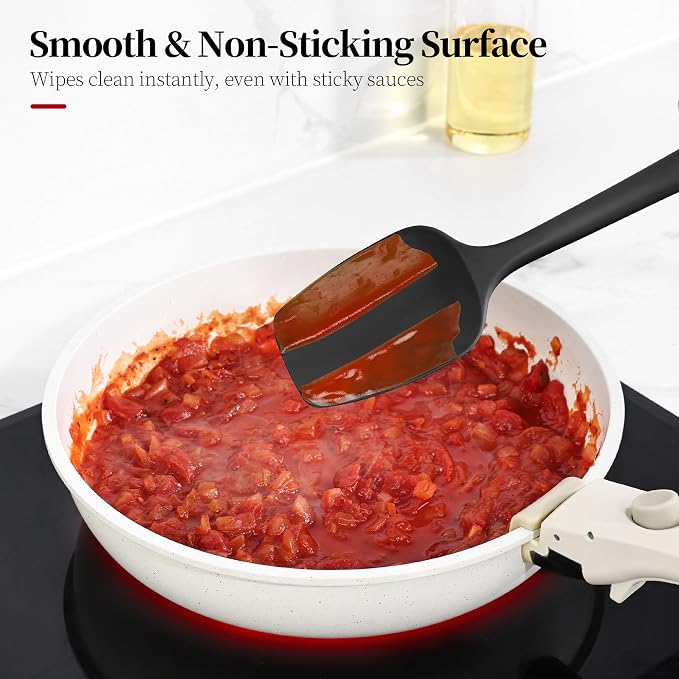 600ºF Heat Resistant Silicone Spatula Spoonula Set of 4, Black | High Heat Food Safe Kitchen Use Scraper for Cooking Baking Mixing Scraping Stirring Cake Nonstick Cookware Pan Bowl
