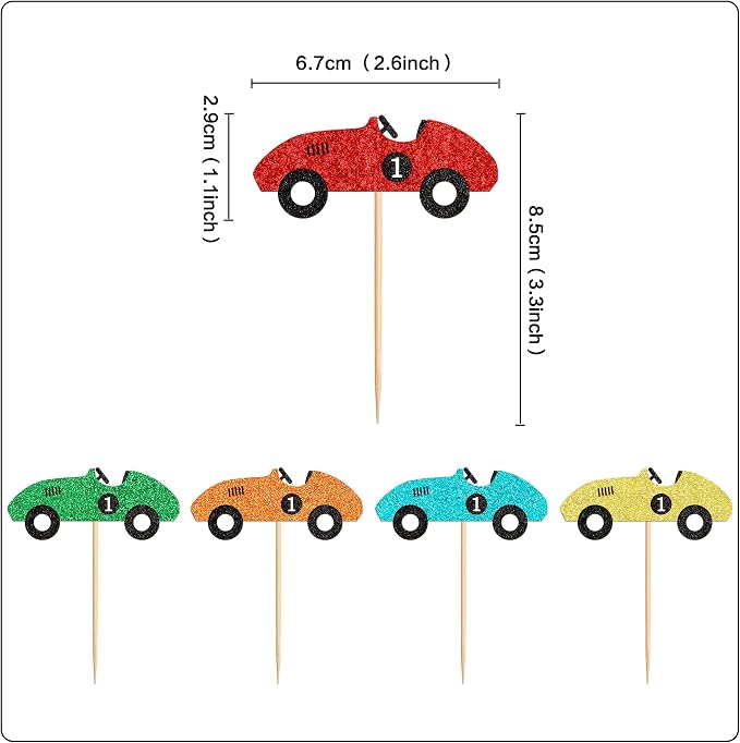 Ercadio 25 Pcs Colorful Race Cars Cupcake Toppers Cute Race Cars Cupake Picks for Racing Car Baby Shower Kids Funny Birthday Party Decoration Supplies