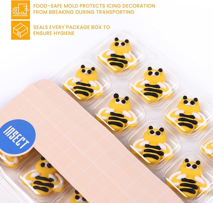 Edible Bees Cake Decorations, 16 pcs Bee Cake Decorations, Edible Bee for Cupcakes, Ice Cream, Waffles, Cookies, Cake, Macaron