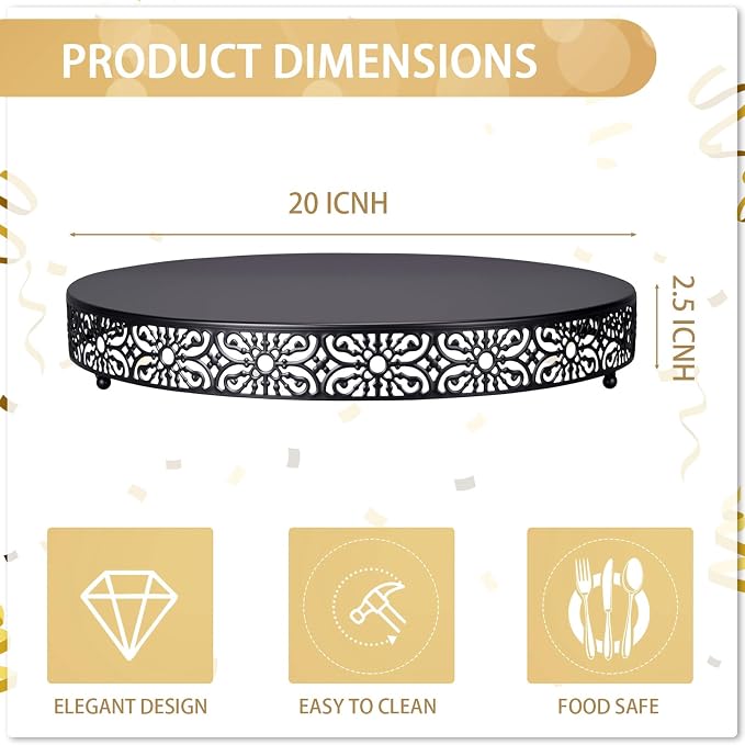 Wenqik 20 Inch Cake Stand Round Metal Cupcake Dessert Wedding Cake Stand Cookies Display Holder Fruit Food Serving Tray for Table Wedding Birthday Anniversary Party Decor (Black)