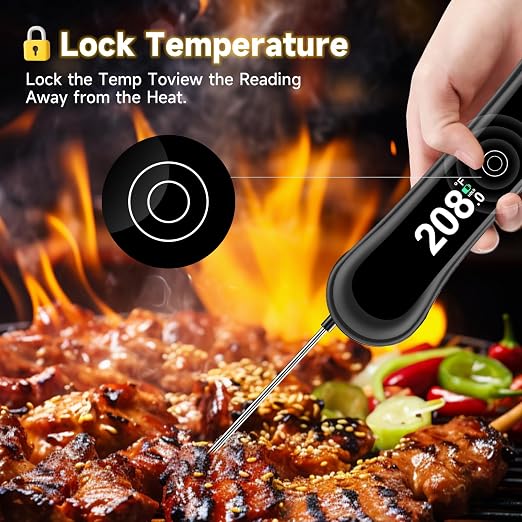 Food Thermometer Digital, Instant Read Meat Thermometer with Backlight & Foldable Probe, Waterproof Kitchen Cooking Thermometer for Grill, BBQ, Deep Fry, Candy, Milk, Coffee