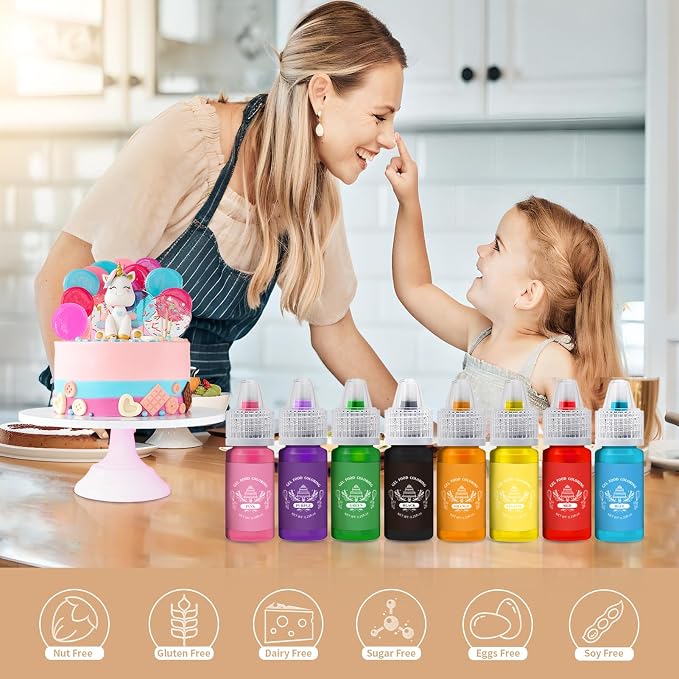 Food Coloring Gel Set, 8 Colors Concentrated Gel Based Edible Dye for Cake Cookie Macarons Cupcake Decorating Gluten Free Flavorless Baking Coloring - 6g/Bottles