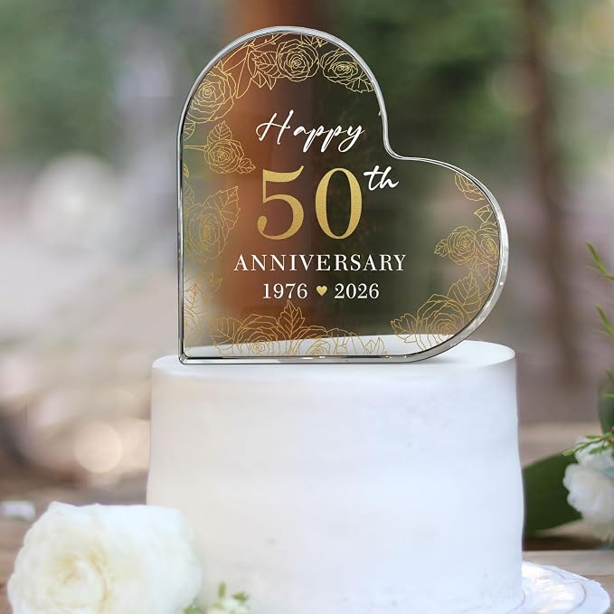 50th Wedding Anniversary Cake Topper Acrylic,50th Anniversary Decorations & Keepsake Gift for Couples (50th Anniversary-A)