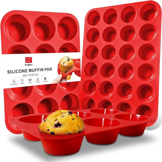 Walfos Silicone Muffin Pan - Set of 3, Including 24 Mini, 12 Regular & 6 Jumbo Muffin Pans, Easy Pop Out, BPA Free, Dishwasher Safe