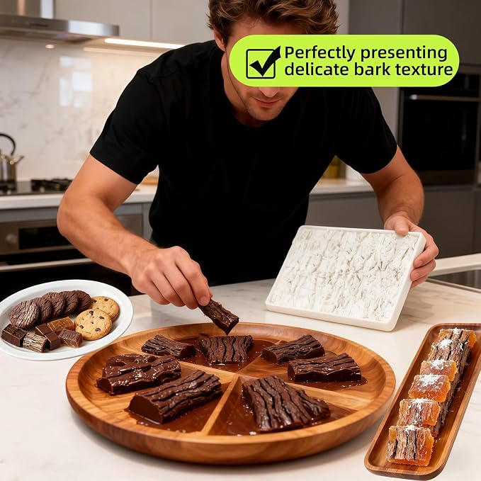 Tree Bark Cake Fondant Mold Tree Stump Fondant Impression Texture Mat Wedding Lumberjack Cake Border Decorating Tool Chocolate Gumpaste Pastry Cake Lace Mold Silicone Mat (grey)