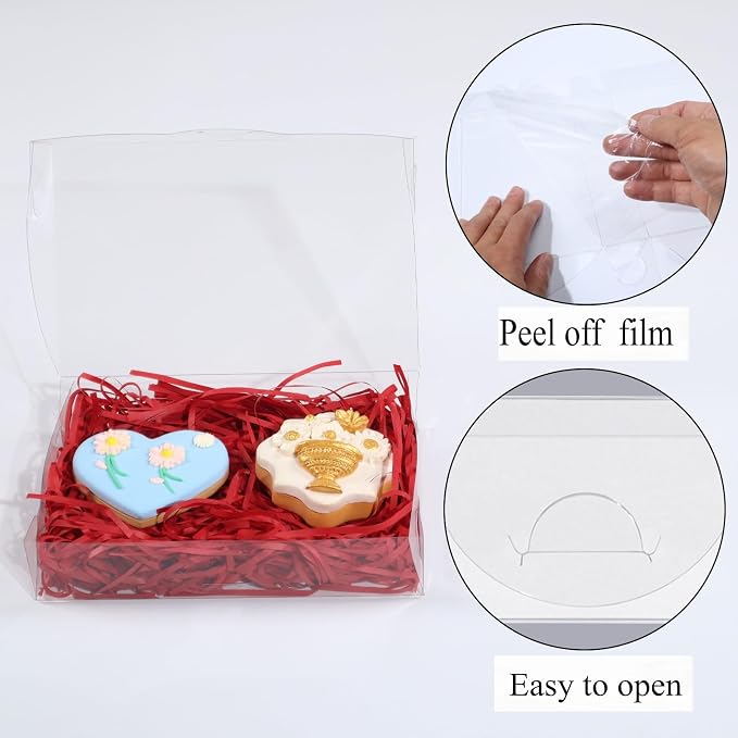 50PCS 7 x 4 3/8 x 1 1/2 Inch Inch Clear Cookie Boxes Chocolate Truffle Boxes Brownie Box Bakery Pastry Gift Box for Soap, Dount,Browine Cake,Treat, Party Favors Christmas