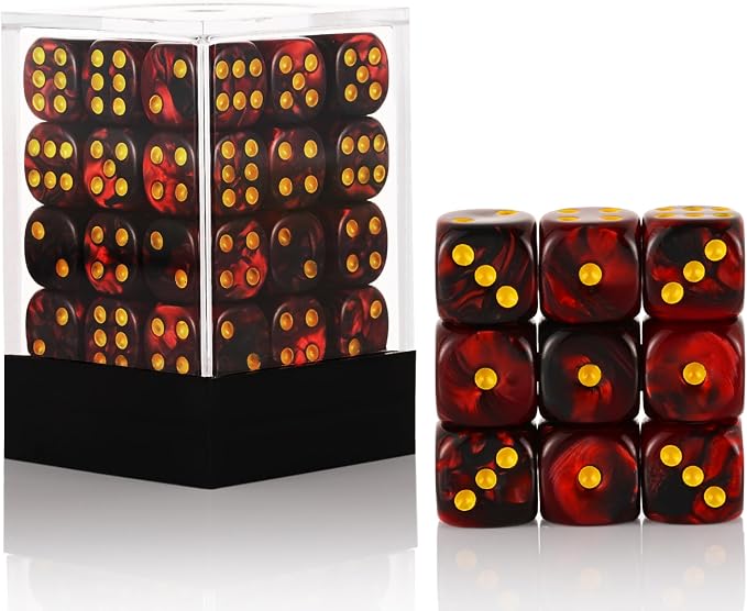 36 of Pack 12MM 6 Sided MINI Dice Set,Two Colours D6 Game Dice Set, 6 Sided Standard Dices for Yahtzee, Bunco or Teaching Math,with Portable Plastic Box(Dark Red+Black)