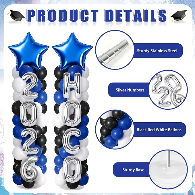 2 Sets Homecoming 2026 Balloon Column Stand Party Decorations Kits with Balloons Class of 2026 Hoco Balloon Tower Stand Kit for Homecoming Prom Party Photo Booth Props Backdrop Decor Party Supplies
