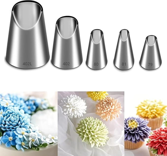 Suuker 5 Pieces Rose Flower Piping Tips Set | Stainless Steel, Cake Decorating Tips, Frosting Icing Tips, 402L 402 79 80 81