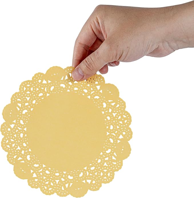 Pastry Tek 6 x 6 Inch Paper Lace Doilies, 100 Disposable Table Doilies - Elegant Lace Finish, Long Lasting, Orange Paper Doily, for Pastries, Cupcakes, Desserts - Restaurantware