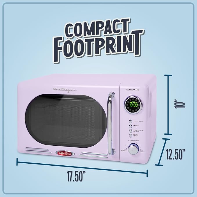 Nostalgia Countertop Microwave Oven with Easy Clean Interior- Retro Microwave with LED Display & Child Lock- Compact 0.7 Cu Ft Oven With 12 Pre-Programmed Settings for any kitchen- 700-Watts- Lavender