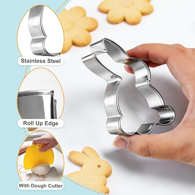 Easter Cookie Cutter Set - 12Pcs Mini Cookie Cutters Variety Pack with Dough Scraper, Stainless Steel Cookie Mold for Biscuits, Fondant, Sandwiches and Pancakes, Style A