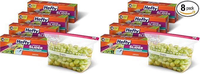 Hefty Slider Calendar Storage Bags,Half Gallon Size,256 Total,32 Count (Pack of 8)