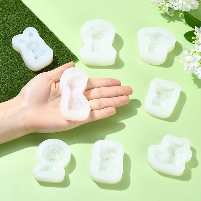 Ipotkitt White Animal Theme Silicone Molds Lion Rabbit Panda Pig Elephant Shape Molds for Chocolate Jelly Ice Candy Cake Crafts, 8pcs 8 Styles
