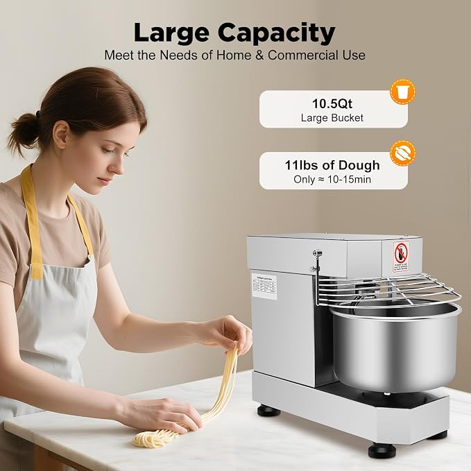Commercial Food Mixer, 750W Electric Dough Mixer Stand Mixer 12QT 2 Speed Pizza Bakery Mixer Electric Intelligent Mixer Kneading Machine Flour Mixer for Bread Pizza Cream Eggs Whipping