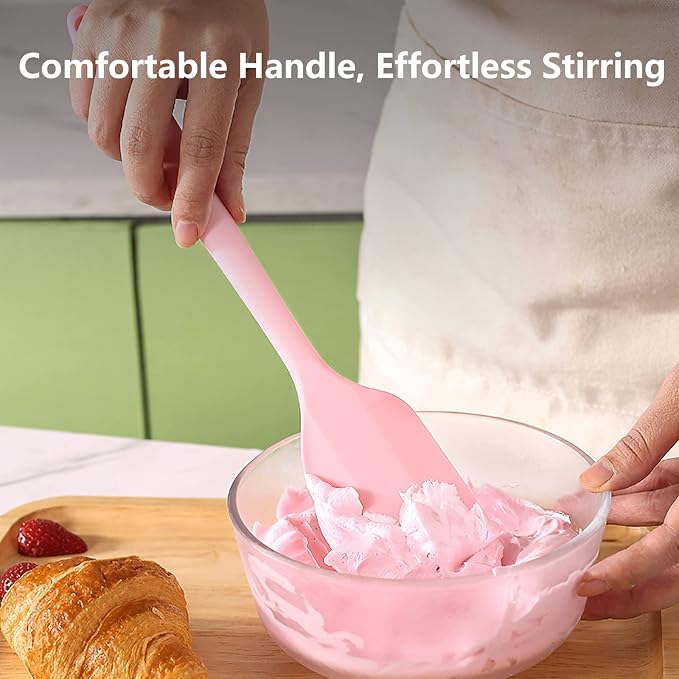 Pink Rubber Spatula for Kitchen Use, 10.8In Silicone Spatulas for Cooking Heat Resistant, Flexible Small kitchen Spatula for Kitchen Nonstick Cookware, Seamless & Dishwasher Safe