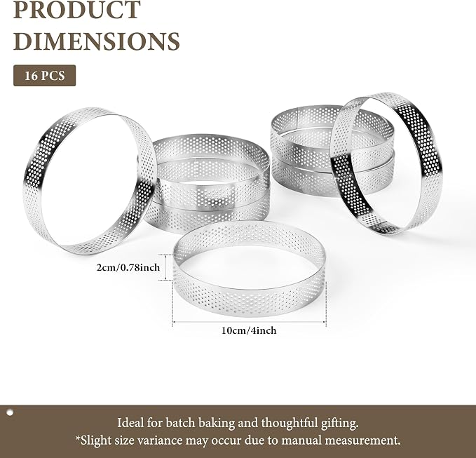 16 Pack Tart Rings,Stainless Steel 4 Inch Cookie Rings For Baking Small Pastry Rings Mousse Cake ring Heat-Resistant Crumpet Ring for Cooking Dessert